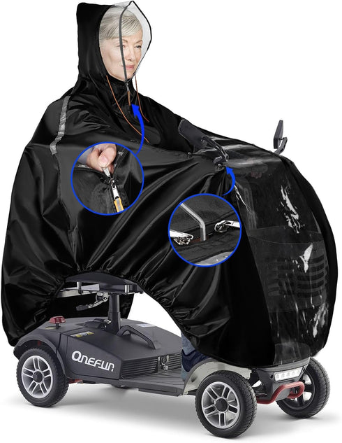 Mobility Scooter Rain Cover, Waterproof 420D Oxford & EVA Fabric Poncho for Electric Vehicle, Outdoor Wheelchair Suit