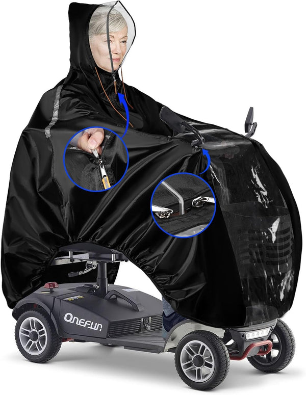 Mobility Scooter Rain Cover, Waterproof 420D Oxford & EVA Fabric Poncho for Electric Vehicle, Outdoor Wheelchair Suit