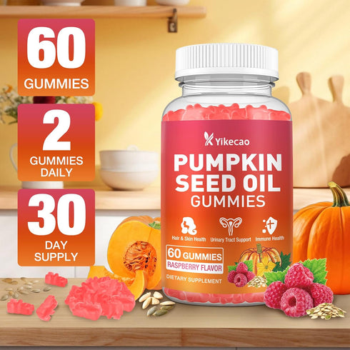 Yikecao 2 Pack Gummies, 120 Count Pumpkin Seed Oil Pumpkin Seed Oil Supplement with Saw Palmetto for Hair Growth