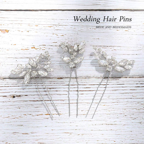 JAKAWIN Rhinestone Wedding Hair Pins Silver Bridal Crystal Jewelry Accessories for Women HP130 (Silver)