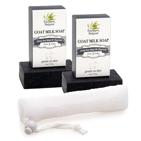 Southern Natural Handmade Activated Charcoal Soap Bar - 2 Pack, 4.5 oz for Face & Body, Sensitive Skin Relief