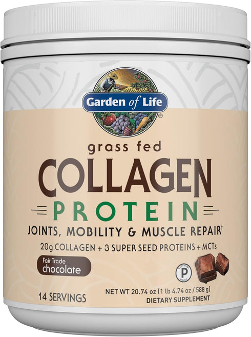 Garden of Life Grass Fed Collagen Protein Powder, Chocolate, 14 Servings for Joints & Muscle Repair