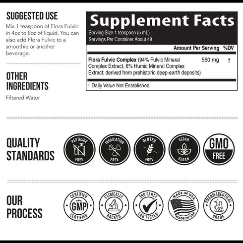 Flora Fulvic | Fulvic Acid + Humic Acid Complex – 550 mg | Mined in Utah, Prehistoric Deep Earth Extract for Immunity,