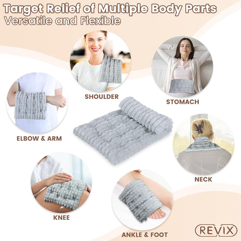 REVIX Microwave Heating Pad for Pain Relief - 8 * 14" Flaxseeds Heating Pad for Cramps, Muscle Ache, Joints