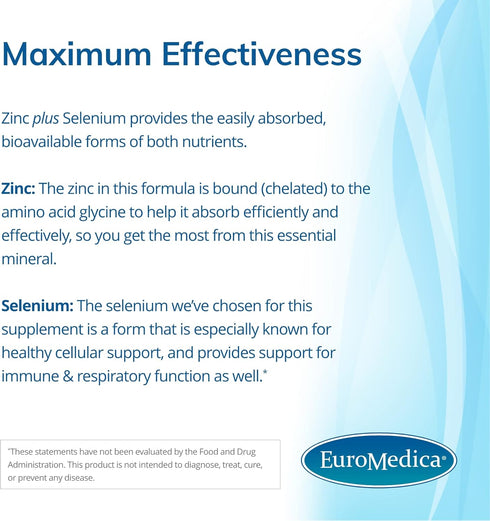EuroMedica Zinc Plus Selenium, 60 Capsules for Immune & Respiratory Support, Non-GMO, Vegan