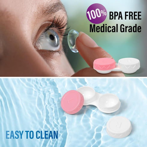 8 Pack Pink Contact Lens Cases, Outdoor Portable Mini Contact Lens Kit for Travel and Everyday Use