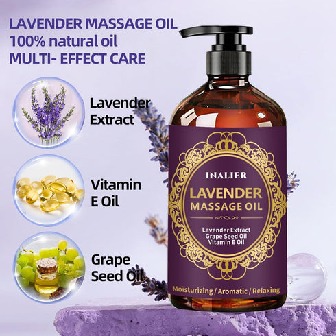 INALIER Massage Oil for Massage Therapy,Lavender Oil with Massage Roller Ball & Thumb Saver,SPA Relaxing Oi
