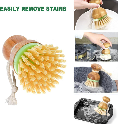 Bamboo Dish Brush, Pack of 2 Scrub Brush for Kitchen Sink, Dishes, Pots, Pans, Cast Iron Skillet Cleaning