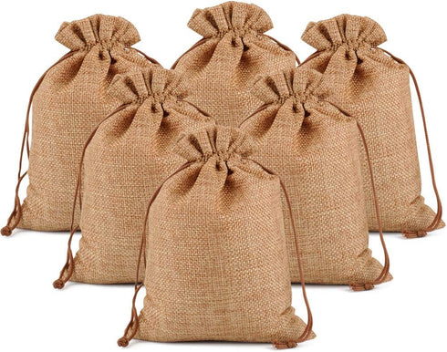 Lucky Monet 25Pcs Burlap Gift Bags, 3” x 4” Coffee Hessian Jute Bags with Drawstring for Party Favors
