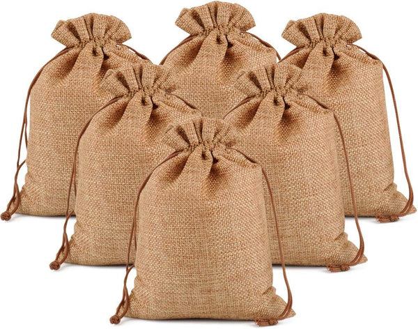 Lucky Monet 25Pcs Burlap Gift Bags, 3” x 4” Coffee Hessian Jute Bags with Drawstring for Party Favors