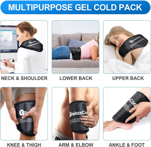 Neck Ice Pack Wrap, RelaxCoo Reusable Gel Cold Compress for Pain Relief, Injuries, Swelling, Bruises, Cervical Surgery