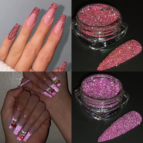Reflective Glitter Powder Set, 8 Colors Sparkle Diamond Nail Glitter Dust, Silver Pink Purple Green Loose Nail Supplies