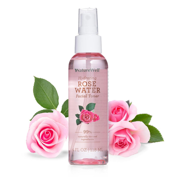 NATURE WELL Rose Water Hydrating Facial Toner Mist, 4 Fl Oz for Dewy & Radiant Skin