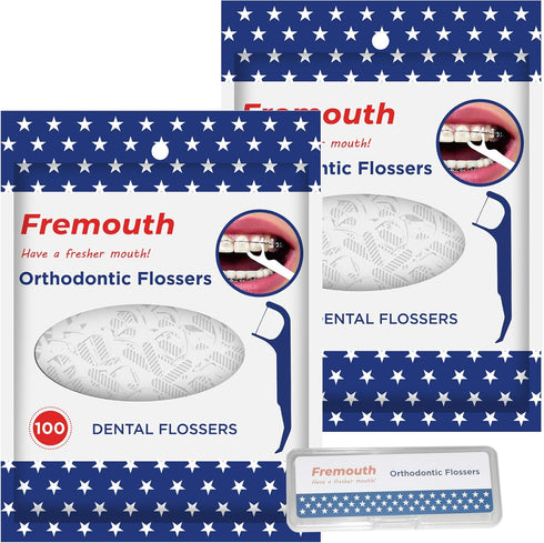 Orthodontic Flossers for Braces - 100 Count (Pack of 2) with Travel Case