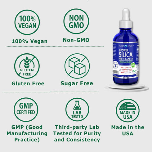 SiPower Silica Vegan Collagen Supplement Drops, Natural Collagen Booster for Joints, Skin, Hair, 4oz
