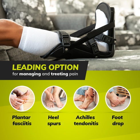 BraceAbility Adjustable Sleeping Stretch Boot - Night Foot Splint for Plantar Fasciitis, Achilles Tendonitis, Medium