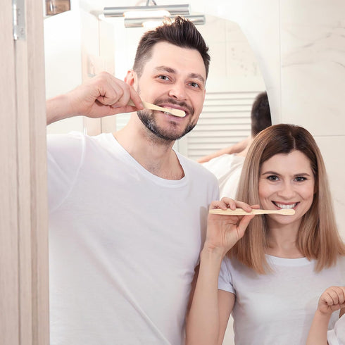 Vesici 200 Pieces Bamboo Toothbrushes Bulk - Soft Bristles Manual Toothbrushes with Micro Fur Ultra Wooden Bamboo for
