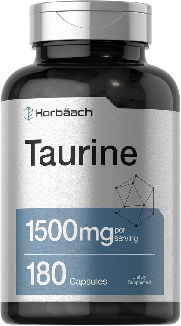 Horbaach Taurine 1500mg Capsules, 180 Count, Non-GMO and Gluten Free Supplement