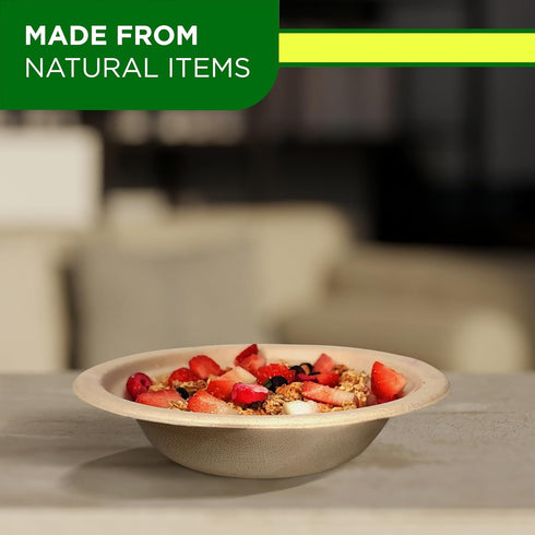 Compostable 12 OZ/350ml Bowls, 150Pcs Bamboo & Bagasse Disposable Bowls for Hot Soup, Microwave Safe