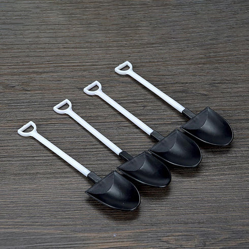 LJJCSFF 20 PCS Black Shovel Spoons Dessert Mini Pudding Spoons Plastic Shovel Spoons Disposable Tiny Shovel Spoon