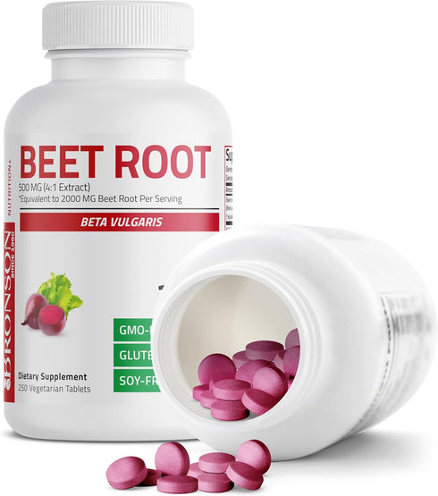 Bronson Beet Root Extra Strength (2000mg equivalent per serving) - Non-GMO, 250 Vegetarian Tablets
