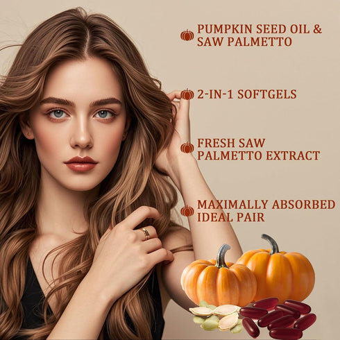 Wvnscl 3000mg Pumpkin Seed Oil Capsules for Hair Growth, Pumpkin Seed Oil with Saw Palmetto, Softgels Supports Hair