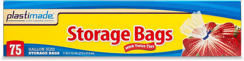 Disposable Plastic Storage Bags With Original Twist Tie, 1 Gallon Size, 300 Bags, Great Thanksgiving For Home, Office, Vacation, Traveling, Sandwich, Fruits, Cake, Cookies, Or Any Snack by Plastimade