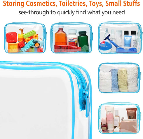 PACKISM TSA Approved Toiletry Bag - Clear Waterproof Makeup Bag, Travel Cosmetic Organizer for Women, 3 Pack