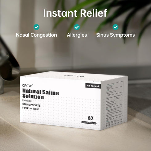 Packets 60 Packs Opove Pre-Mixed Saline for Nasal Wash Irrigation Systems, Natural, and PH Balanced for Sinus Relief
