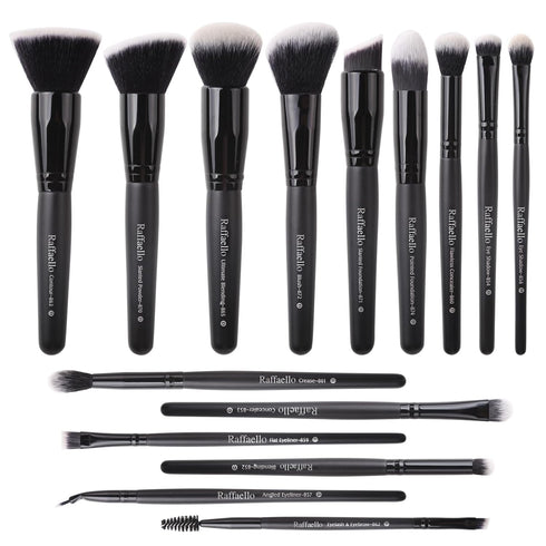 Raffaello Makeup Brushes 15Pcs Premium Synthetic Brush Set for Foundation, Contour, Blush, Concealer, Eye Shadow