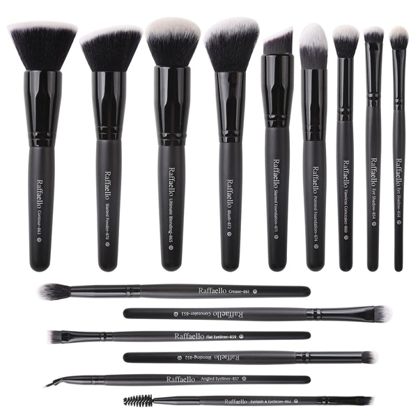Raffaello Makeup Brushes 15Pcs Premium Synthetic Brush Set for Foundation, Contour, Blush, Concealer, Eye Shadow