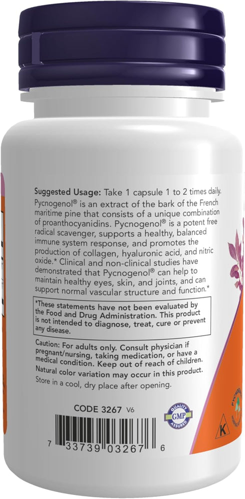 NOW Foods Supplements, Pycnogenol 100 mg with Amla, 60 Veg Capsules, Unique Proanthocyanidins