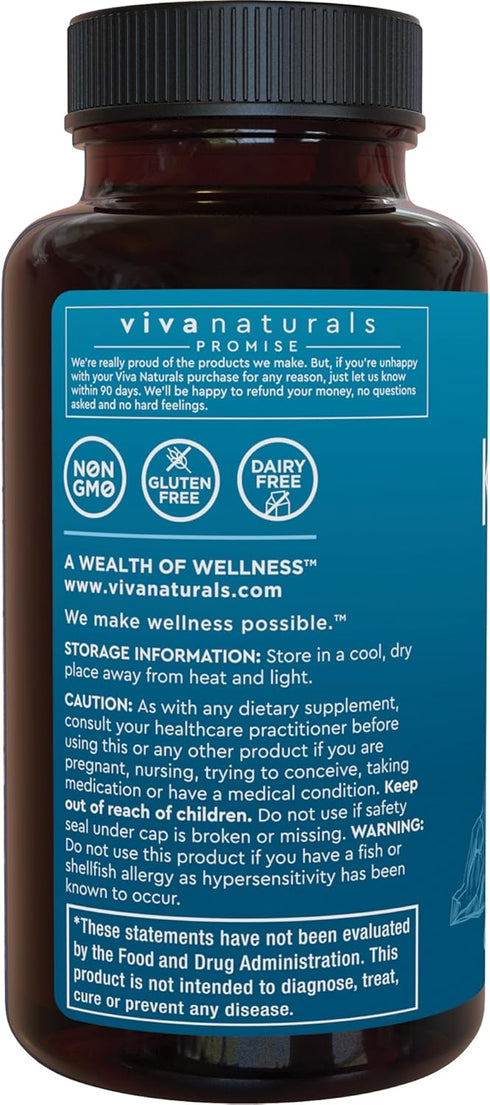 Viva Naturals Antarctic Krill Oil Omega 3 Fatty Acid Supplements - 1250 mg for Brain, Joint Health & Antioxidant