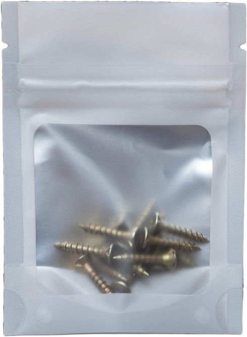 HANSER Smell Proof Odorless Mylar Resealable Foil Pouch Bags with Clear Window, Stand Up Bottom, Airtight, Matte White,