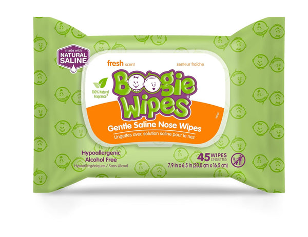 Saline Nose Wipes by Boogie for Baby & Kids, Face, Hand & Body, 45 Count (Pack of 1)