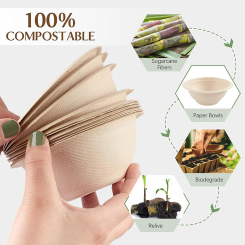 150 Pack 8 oz Paper Bowls, Disposable Small Compostable Soup Bowls for Ice Cream, Desserts, Pet Food
