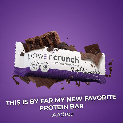 Power Crunch Protein Wafer Bars, Triple Chocolate, High Protein Snacks, 1.4 Ounce (12 Count)