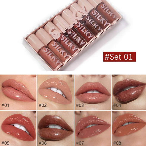 MAEPEOR Shiny Glossy Lipgloss Set 8PCS, Non-Sticky Moisturizing, Long-lasting High Shine & Shimmer Liquid Lipstick