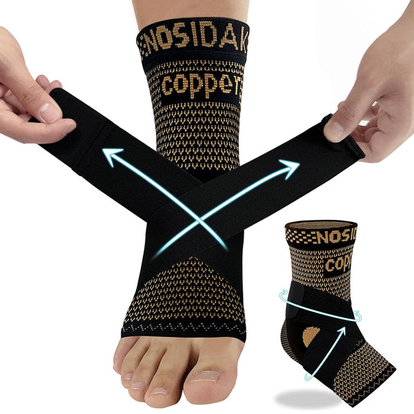 Copper Ankle Brace with Ankle Wrap - 20-30mmHg Compression Sleeve for Plantar Fasciitis Relief & Joint Pain