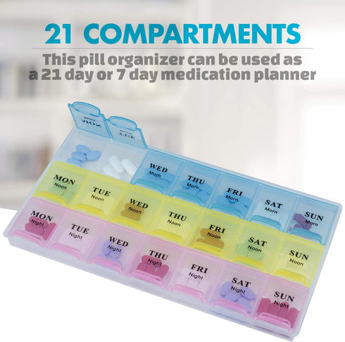 Weekly Pill Organizer - (Pack of 2) 21 Day Pill Planners for Vitamins & Medication