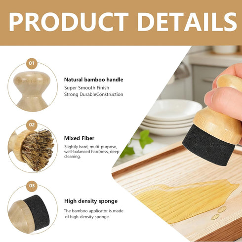 Set, Countertops SAMEBUTECO Cutting Board Care Brush & Oil Applicator Natural Bamboo Handle with Mixed Palm Fiber