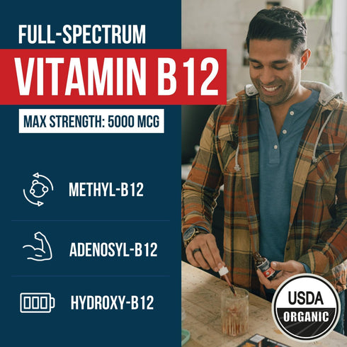 BioActive Vitamin B12 5000 mcg | Sublingual Cherry Flavor, Organic, Vegan | 3 BioActive Forms B12, 60 Servings