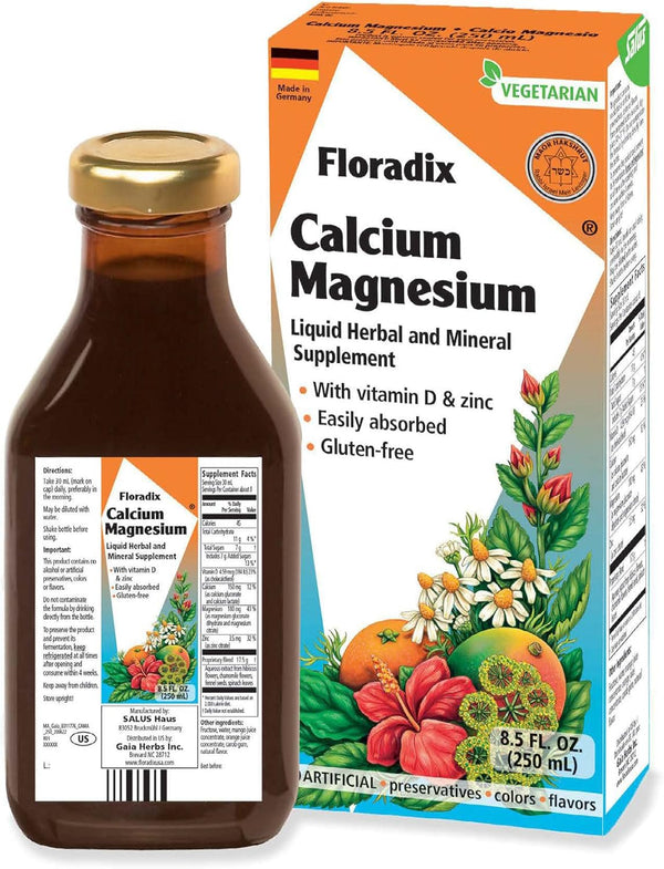Floradix Calcium & Magnesium Liquid Herbal & Mineral Supplement - Organic with Vitamin D, Zinc & Magnesium Citrate -