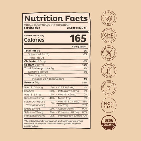 KOS Organic Plant Based Protein Powder, Chocolate Peanut Butter, Vegan, Keto Friendly, 15 Servings