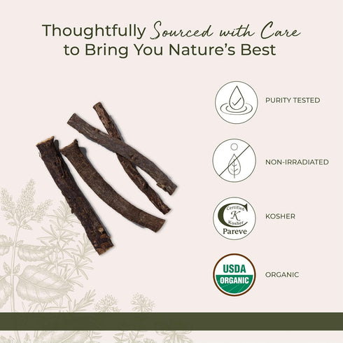 Starwest Botanicals Organic Dried Licorice Root Sticks 6" - 4 oz Pouch, Cut & Sifted, Certified Kosher, Non-GMO