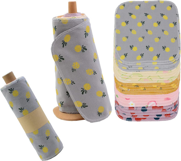 Paperless Towels Roll, Washable Cotton Cloth, 25 Pack with Durable Cardboard Roll, 10" X 10" Eco Friendly