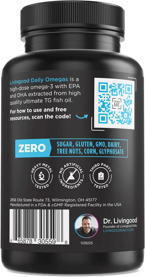 Livingood Daily Fish Oil Supplements with Omega 3 Fatty Acid, 60 Softgels for Heart & Joint Health