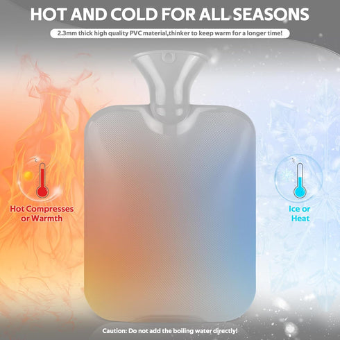 Hot Water Bottle with Cover - 2L Bag for Menstrual Cramps and Pain Relief, Hot and Cold Compress (Gray)