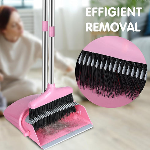 Pink Broom and Dustpan Set Combo for Home Office Kitchen, Broom with Dustpan (Pink)