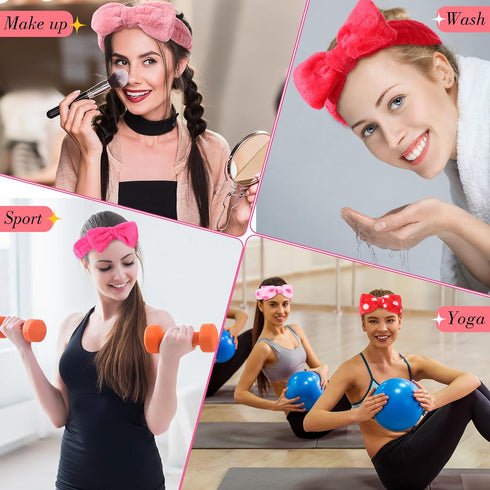 WILLBOND 24 Pack Spa Headband Bow Hair Band - Adjustable Skincare Headbands for Women, Cute Pattern